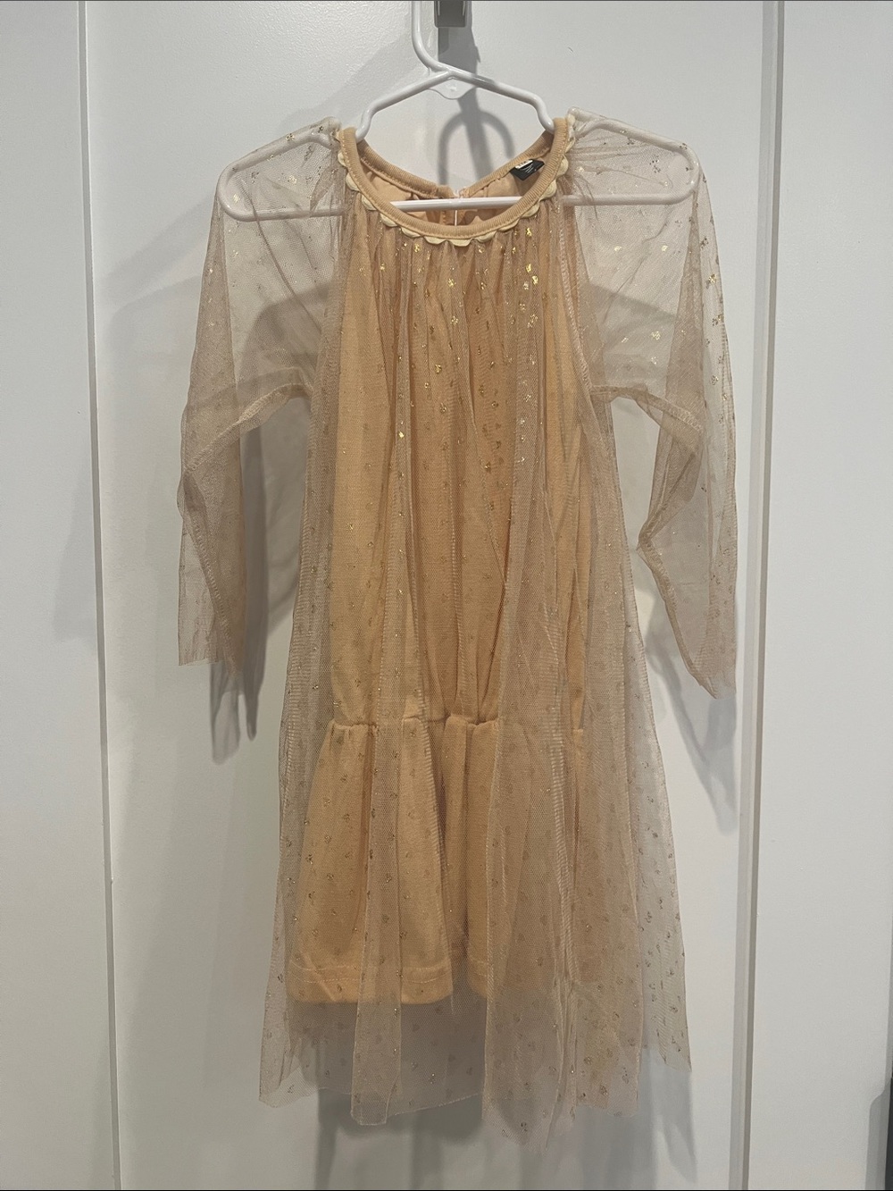 Sparkle Mesh Layered Kids Dress in Gold